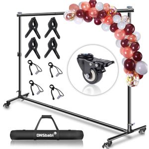 Versatile Heavy Duty Backdrop Stand with Wheels, 10 * 7ft Adjustable Photo Background Stand, Banner Backdrop Stand for Parties/Photography/Birthday/Studio
