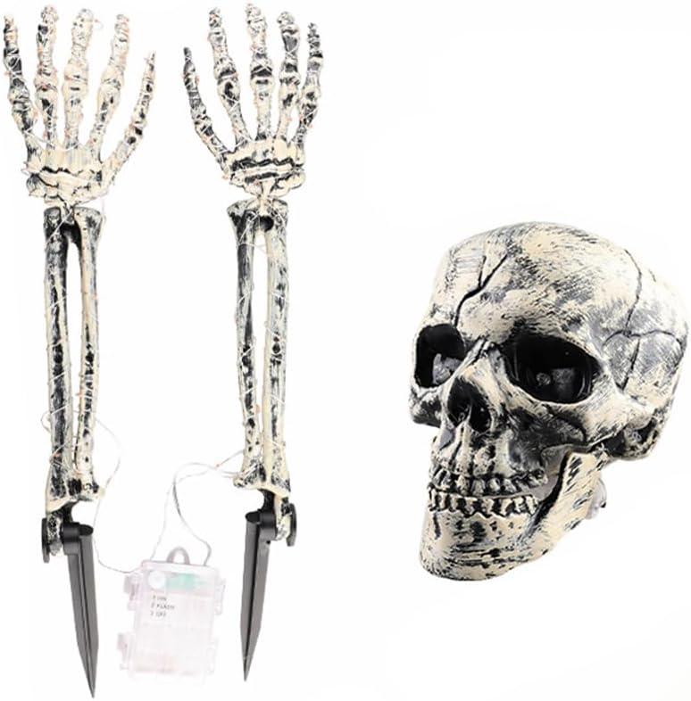 Halloween Outdoor Lighted Skeleton Skull or 2 Arms Stakes, Halloween Decorations Battery Operated for Graveyard Decor Garden (Purple Eye Hyoka)