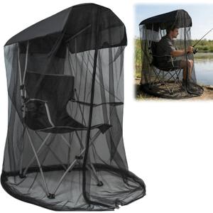 63"H Mosquito Net Cover for Canopy Chair, Bug Barrier Mosquitos Mesh Tent Black Chair Mosquito Netting with Zipper Opening 35"X32" Waterproof Roof for Fishing Camping Chair Outdoor, Chair Not Included