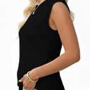 SOFIA'S CHOICE Women's Ribbed Tank Tops Lettuce Trim Cap Sleeve Top Summer Casual Fitted Basic Tee Shirts Black Medium (Black, M)