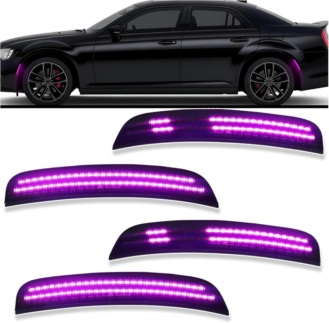 Dynamic Smoked LED Side Marker Lights for 2015-2024 Chrysler 300 - Dynamic Sequential Turn Signals | Pink/Purple Front & Rear | Plug & Play 4-Piece Direct Fit (Pink/Purple)