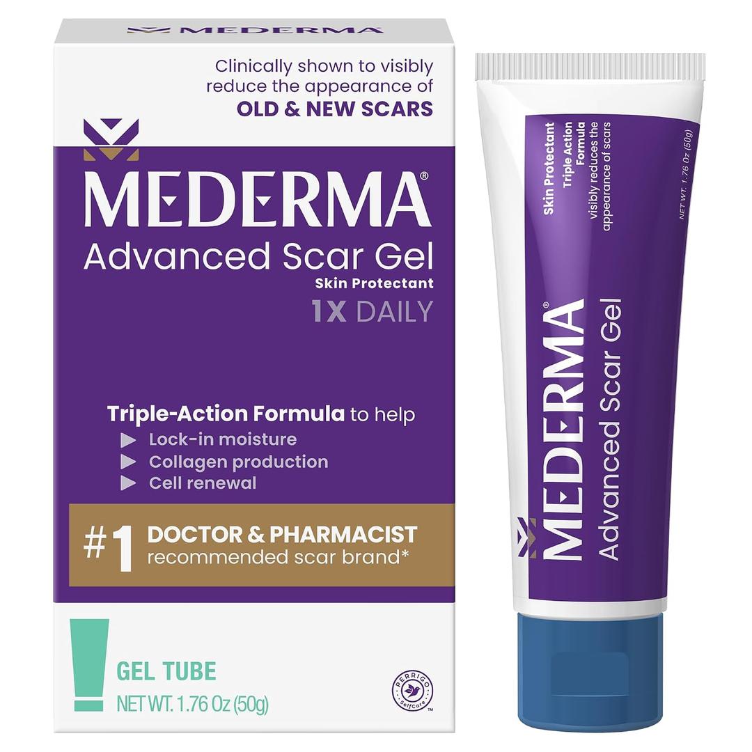 Mederma Advanced Scar Gel, Treats Old and New Scars, Reduces the Appearance of Scars from Acne, Stitches, Burns and More, 50 Grams