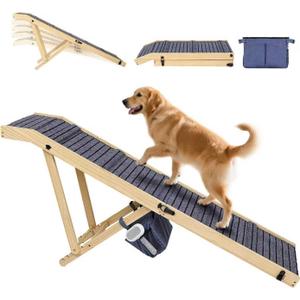 Extra Large Dog Ramp 63L for High Bed, Couch & SUV 200 Lb Heavy Duty Solid Wood Pet Ramp, 4 Adjustable Height Portable Stable Non-Slip Steps for Medium to XL Dogs