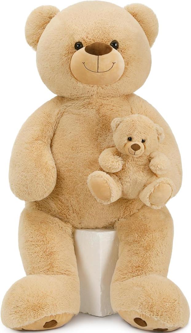 MorisMos 51 Inch Giant Teddy Bear, Big Mommy with Baby Bear Stuffed Animal Plush Gifts on Baby Shower, Brown