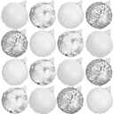 Hollowfly 16 Pcs Silver and White Christmas Ornaments 2.36" Christmas Tree Balls with Glitter Sequins Plush Fur Surface Rhinestone Snowballs Hanging Tree Ornaments Decorations for Xmas Holiday Party