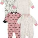 Onesies Brand Baby Girls' 4-Pack Sleep 'N Play Footies Multi Pack, Bunny Pink, Newborn