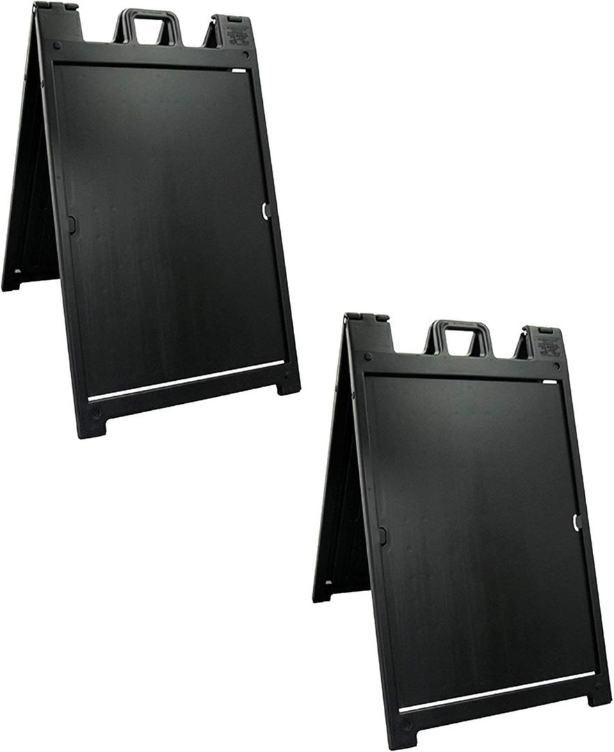 Black 2-Pack of Plasticade Signicade Deluxe A-Frame Sidewalk Curb Sign Portable Folding Double-Sided Display with Quick-Change System