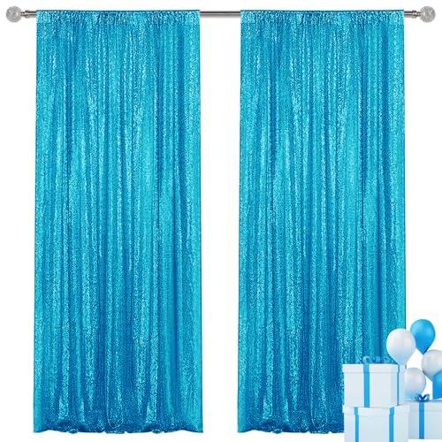 Yblut Turquoise Sequin Backdrop Curtain 2 Pieces 2FTx8FT Glitter Photography Backdrop for Party Wedding Birthday Christmas Decorations