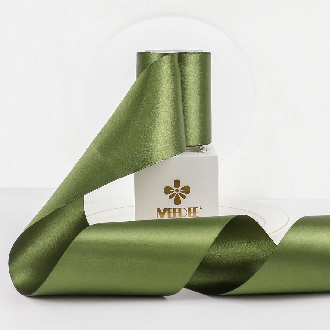 MEEDEE Moss Green Satin Ribbon Lux Double Faced Satin Ribbon 3 Inch Green Christmas Ribbons By 10 Yards Moss Green Ribbons for Christmas Tree, Flower Bouquet, Weddings, Bow Making, Holiday Decor