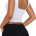 REORIA Butsmooth® Womens Sexy Backless Going Out Tops Double Lined Boat Neck Cap Sleeve Shirts Slim Fitted Y2k Basic Tee (White, Small)