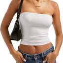 SUUKSESS Women Sexy Tube Top Summer Y2K Going Out Tops Casual Sleeveless Double Lined Basic Tank Top (Snow White, S)