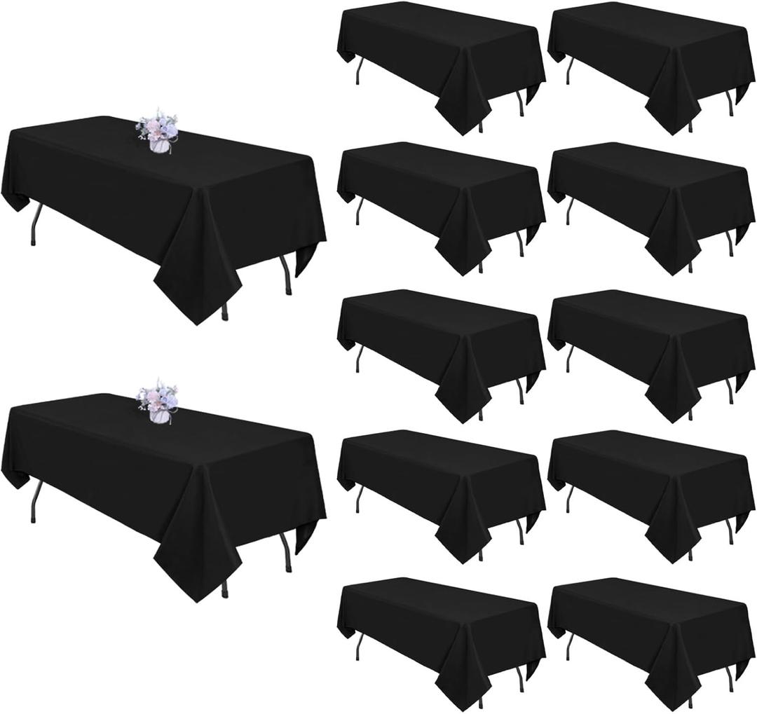 12 Pack Black Tablecloths 60x84 Inch Table Cloths for 6 Foot Rectangle Tables, Wrinkle Resistant Washable Rectangular Fabric Table Cover for Dining Wedding Banquet Camping Party