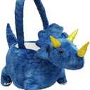 DearSun 3D Triceratops Plush Basket Easter Egg Hunting Basket, Cute Animal Plush Baskets for Easter Decorations Party Supplies Candy Gifts Storage, Blue