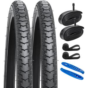 YUNSCM 2-PCS 24X1 3/8 (37-540) Bike Tires and 24" Heavy Duty Bike Tubes Schrader Valve with 2 Rim Strips Compatible with 24 x 1 3/8 24x1 3-8 Wheelchair Bike Bicycle Tires and Tubes (Y-353)