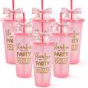 6 Set Slumber Party Plastic Cups with Lid Straw and Twist Bow 24 oz Sleepover Tumblers Reusable Cups for Birthday Slumber Spa Party Supplies