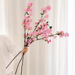 Senjie Artificial Cherry Blossom Branches, Fake Flowers Bouquet with Real Touch Long Stems, Faux Silk Flowers for Vases Wedding Party Table Centerpieces Spring Home Decor (3PCS, Vase Not Included) (Deep Pink)