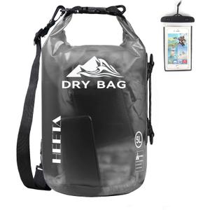 HEETA Dry Bag Waterproof for Women Men, 5L/10L/20L/30L/40L Roll Top Lightweight Dry Storage Bag Backpack with Phone Case for Travel, Swimming, Boating, Kayaking, Camping & Beach, 11 Transparent Colors (Black)