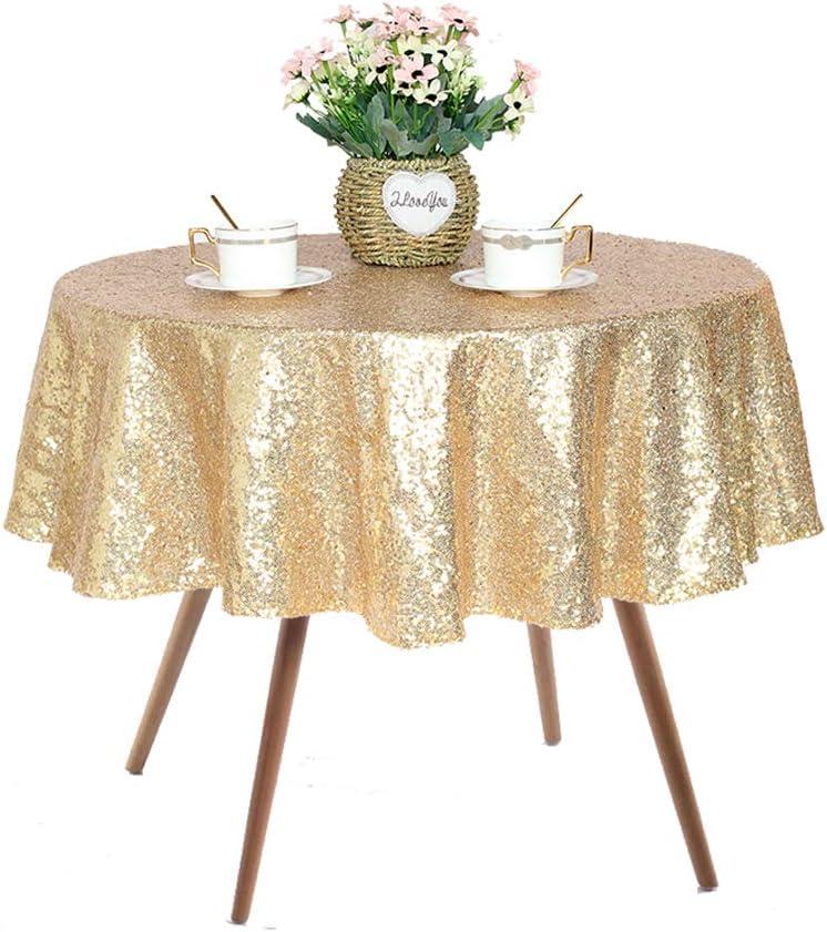 JYFLZQ Light Gold Sequin Tablecloth - 50" Small Round Sparkly Glitter Table Cover Overlay Shimmer Table Cloth, Perfect for Wedding, Birthday Party, Baby & Bridal Shower