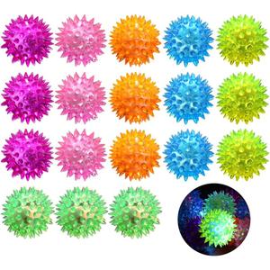 LED Light Up Bouncy Spiky Ball Flashing Squeaker Fidget Sensory Squeezy Antistress Toy, 18 Pcs 6 Color Blinking Squishy Stress Relief Massage Squeeze Balls for Adults Pets Play Or ADHD ADD Autism