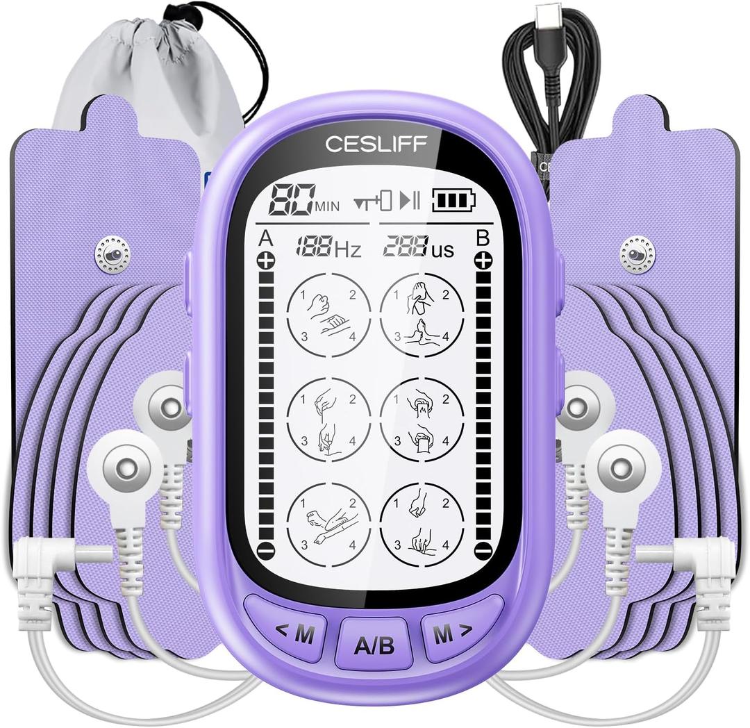 Dual Channel TENS EMS Unit TENS & PMS Unit (Model: YF1503) (Purple)