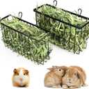 2PCS Rabbit & Guinea Pig Hay Rack with Heavy Duty Metal Frame - Pet Grass Feeder for Small Animals (Dark black)