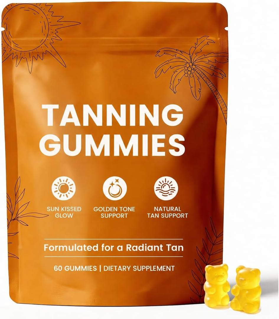 Skin Tanning Gummies, Carotenoid Beauty Blend with Beta-Carotene, Lycopene, Astaxanthin & Vitamin C & E for Natural Looking Glow, Non-GMO, Vegan, Sugar Free, 60 Count (EXP 04/30/28)