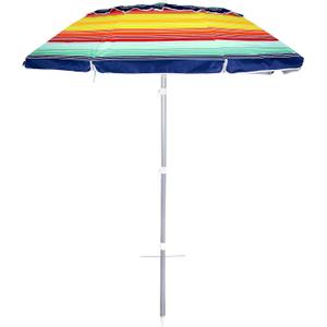6.5ft folded Portable beach umbrella with sand anchor windproof, Push Button Tilt and Air vent UPF 50+ Protection Fits in a large Suitcase for Patio Garden Beach Pool Backyard, Warm color Stripe CA-1901