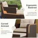 LHBcraft 5 Piece Patio Furniture Set, PE Wicker Outdoor Furniture Set with Soft Cushions & Coffee Table, Outdoor Lounge Chairs with Ottoman for Porch, Lawn, Balcony, Khaki-Beige