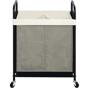 STO STO Laundry Hamper 2 Section, 100L Rolling Laundry Sorter Cart with Removable and Washable Liner Bag, Rolling Clothes Hamper with Metal Handle for Laundry Room and Bedroom (Beige)