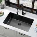 33 Inch Black Undermount Kitchen Sink and Faucet Combo-iAnomla 33x19 Black Stainless Steel Kitchen Sink Undermount Single Bowl 16 Gauge Deep Sinks with Faucet Combo Set, 33”L x 19”W x 10”D