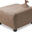 NeColorLife Square Ottoman Cover Large,Stretch Square Ottoman Covers Slipcover,Knitted Jacquard Cover for Storage Stool,Footstool Protection for Living Room,Light Coffee,Large (L Length&Width:35-44",Height:14-20")