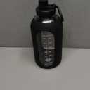 EALGRO 64 oz Glass Water Bottle With Straw and Handle, Half Gallon Sports Motivational Water Jug Flask with Silicone Sleeve, Large Water Cup with Time Marker for Travel, Gym, Black