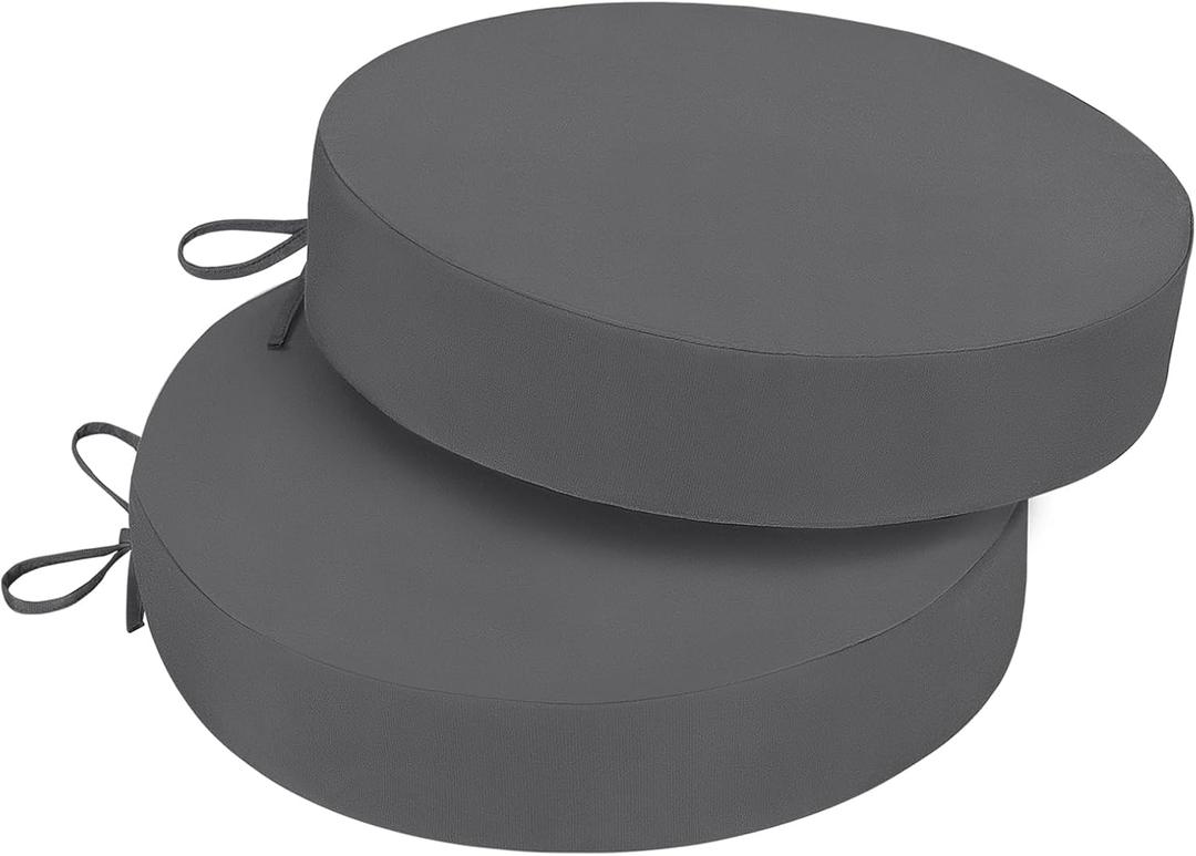 Outdoor Bistro Chair Cushions, 3-Layer Waterproof Round Outdoor Cushions with Removable Covers, Outdoor Chair Cushions Set of 2, 15x15x3 Inch, Dark Grey