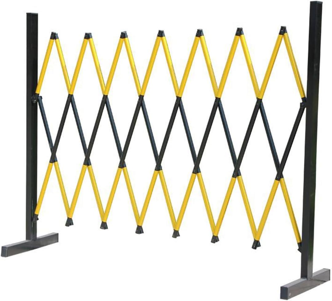 BBGS Yellow Black Expandable Barricade, Iron Security Mobile Parking Barrier, Driveway Fence Retractable Traffic Folding Portable Gate for Outdoor Road Garage Construction(120x400cm)