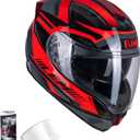 LEM Motorcycle Helmets Full Face, Helmets for Men DOT Certified, PINLOCK & DVS Dual Vision, Motorcycle Street Bike Helmet for Adults Fiberglass Shell Bluetooth Ready for Cruiser(Red/Black, Size S)