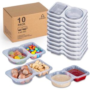 2 x MACTANO 10 Sets Condiment Container with Lid, Disposable Double Compartment Plastic Container for Sauce Snack