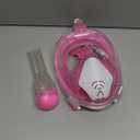 QingSong Full Face Snorkel Mask for Adults, Snorkeling Gear with Camera Mount, 180 Degree Panoramic View Snorkel Set Anti-Fog Anti-Leak (Small-Medium, White Pink)