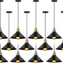 Retisee Black Industrial Pendant Light Vintage Metal E26 Base Hanging Light Rustic Dome Pendant Lamp Fixture Farmhouse Kitchen Hanging Ceiling Lamp for Dining Room Bedroom Hallway Bar (12 Pcs)