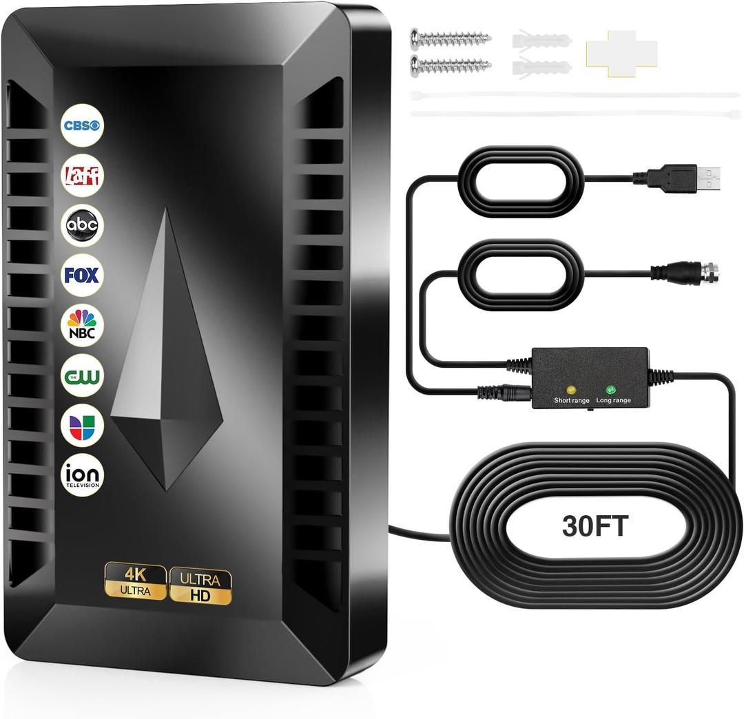 2800+ Miles Range TV Antenna, Digital Antenna for Smart TV Indoor Outdoor with Amplifier, Antennas for Local Channels Support Smart and Older TVs, 360 Clear Reception for 1080p 4K 8K-30FT Long Cable