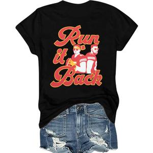 Game Day Shirt Women: Team Fan T-Shirt Cute Football Heart Graphic Tees Casual Season Short Sleeve Tops (Black, S)