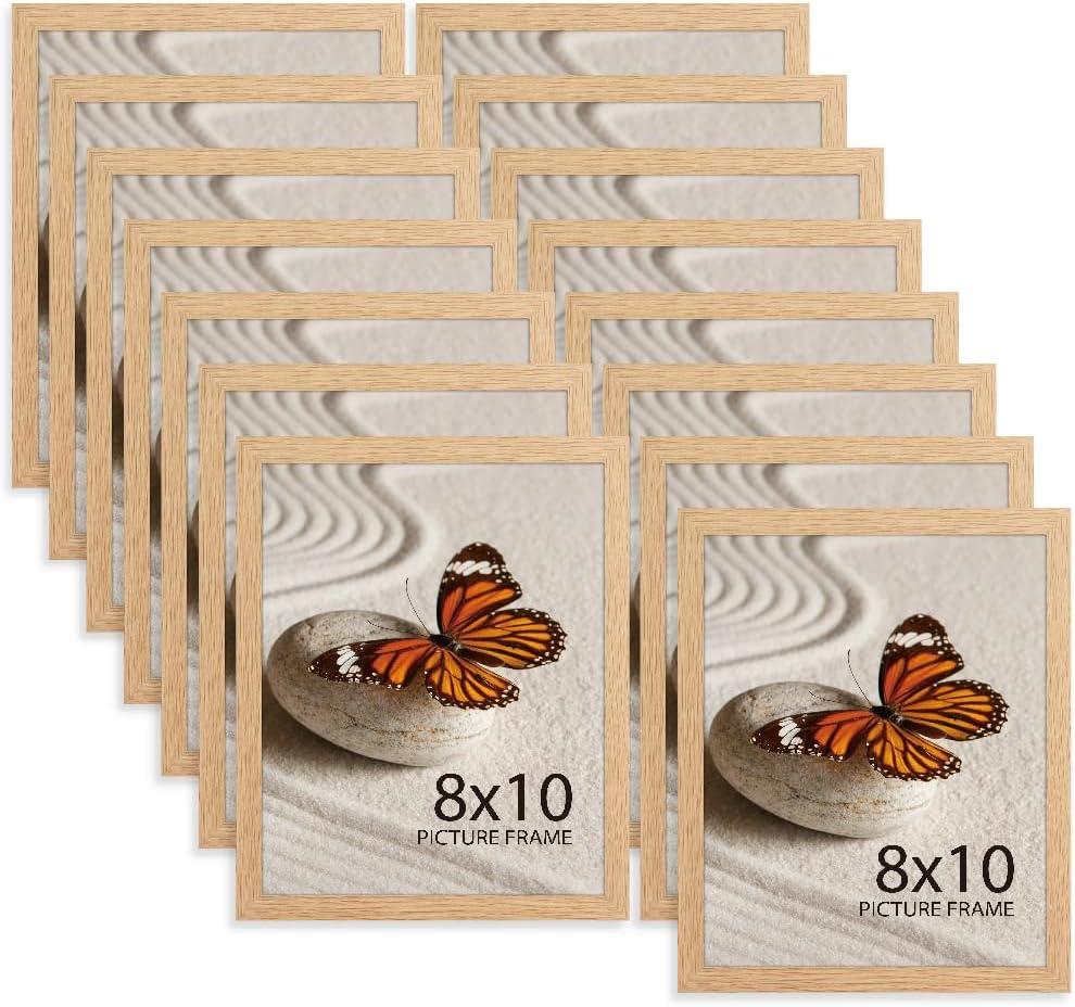 Memory Island 8x10 Photo Frames for Wall and Tabletop Display, 8 by 10 Natural Wood Grain Picture Frames with HD Plexiglass, Set of 15