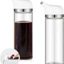 2 Pcs Soy Sauce Dispenser Small Glass Olive Oil and Vinegar Dispenser Set Glass Soy Sauce Bottle Non Drip Spout Cruet Bottle Container for Oil Vinegar Seasoning Kitchen Cooking (8 Oz, White)