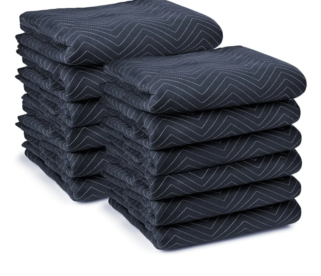 Sure-Max 12 Moving & Packing Blankets - Pro Economy - 80" x 72" (35 lb/dz weight) - Quilted Shipping Furniture Pads Navy Blue and Black