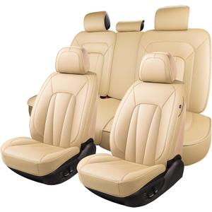 Car Seat Covers Full Set,Breathable and Waterproof Faux Leather Automotive Seat Covers for Cars,Luxury Universal Fit Seat Covers for SUV, Sedans and Trucks,Beige