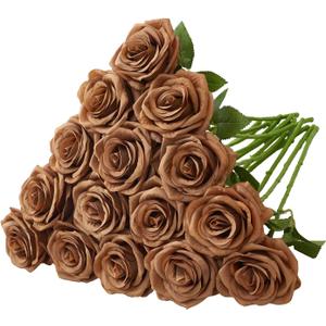15pcs Fake Roses Artificial Silk Flowers Faux Rose Flower Long Stems Bouquet for Arrangement Wedding Centerpiece Party Home Kitchen Decor