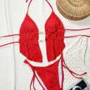 ZAFUL Halter Swimsuits for Women Textured Backless 2 Piece Bathing Suits Cheeky High Cut String Tie Side Bikini Sets, Red M