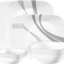 Corelle Urban Arc 16pc, Service for 4, Dinnerware Set, 8 Plates Bowls, Chip & Break Resistant, Dinner and Corelleware White