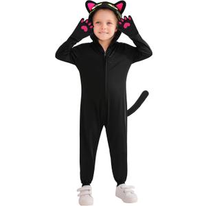 ESHOO Black Cat Costume for Kids Halloween Costumes Black Cat Onesie Girls Boys Unisex Dress Up Animal Jumpsuit 3-12Y (4-6 Years, Rose Red)