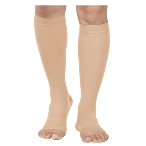 MGANG® 20-30 mmHg Compression Stocking for Men and Women, Medical Compression Socks, Knee High Length, Open Toe, for DVT, Varicose Veins, Relief Shin Splints, Edema, Beige Large (Size 4XL)