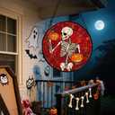 Stained Glass Window Hanging - Halloween Decorations Skeleton Pumpkin Suncatcher for Doors Garden Indoor Spooky Funny Sun Catchers Gothic Decor Horror Gifts for Women Men Friend 7.8 in (Red)